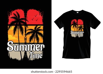 Summer time. California Ocean side stylish t-shirt and trendy apparel design with palm tree silhouettes, typography, print, and vector illustration. Summer Vacation t-shirt design vector