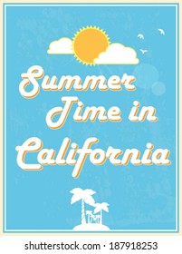 Summer Time in California, Poster design, vector illustration. Touristic Greeting card