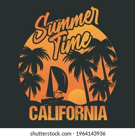 Summer Time California Tshirt Design Template Vector File. California Beach Tshirt Design