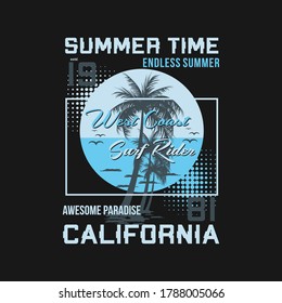 summer time california typography graphic design casual t shirt vector illustration