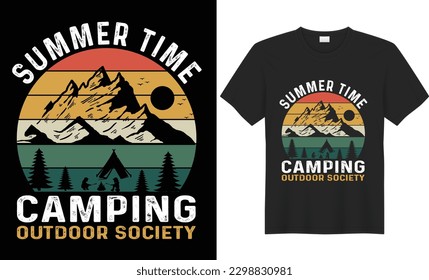Summer time camping outdoor society t shirt design. Camping Outdoor campfire t-shirt motivational quote premium tshirt design.
