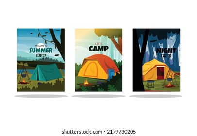 Summer Time Camping Tent Nature Landscape Card Template