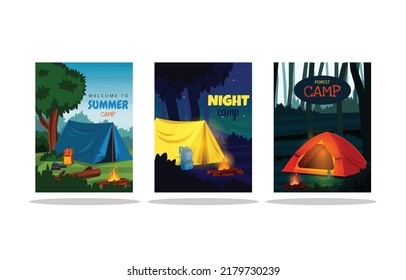 Summer Time Camping Tent Nature Landscape Card Template