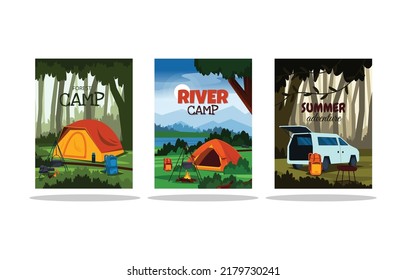 Summer Time Camping Tent Outdoor Adventure Card Template