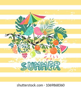 summer time card with birds in love