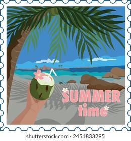 Tarjeta de tiempo de verano con palma de coco