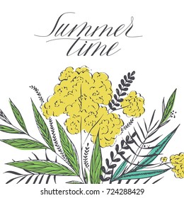 Summer time card. Holiday lettering. Calligraphy.