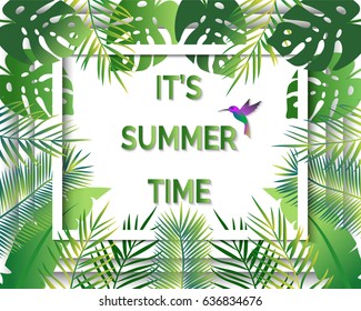 Summer time card. Jungle background. Tropical background.  Vector illustration.