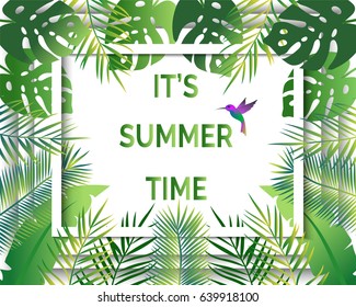 Summer time card. Jungle background. Tropical background.  Vector illustration.