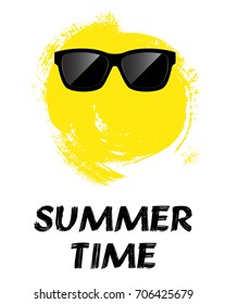 Summer Time  Card with Lettering. Vector Illustration. Yellow acrylic hand painted background. Design element for greeting cards, posters and print invitations.Summer design element