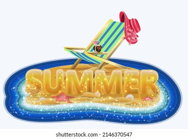 Summer time card with lounger in island, vector illustration	