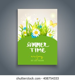 Tarjeta de verano. Plantilla natural para banner de diseño, boleto, folleto, tarjeta, afiche, etc. Colocar texto.
