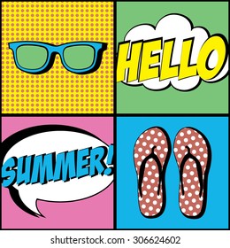 Summer time card/ poster. Pop art design. Vector illustration.