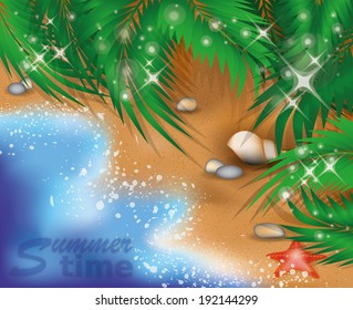 Summer time card with starfish, vector illustration