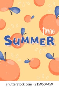Summer time card template with oranges. Vector illustration in flat style for postcards, banners, posters, graphics, greetings, souvenir products, prints etc.