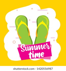 Summer time card with vacation and beach colorful cartoons vector editable image