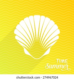 Summer time card with white scallop seashell