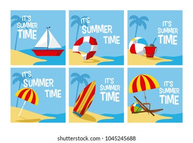 Its summer time cards collection vector illustration graphic design