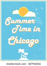 Summer Time in Chicago, Poster design, vector illustration. Touristic Greeting card