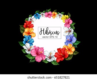 Summer Time in a Circle with Wreath of Colorful Flowers, Vines and Leaves with Flying Butterflies in Green Background. 3D Realistic Vector Illustration