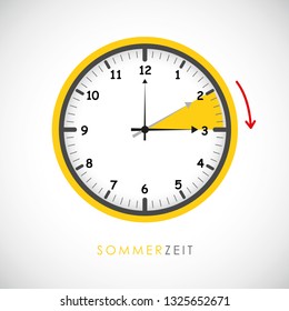 summer time clock daylight saving time with red arrow vector illustration EPS10