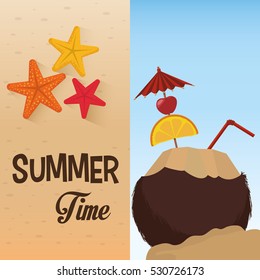 summer time cocktail coconut star sand beach vector illustration eps 10