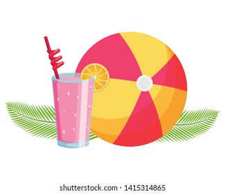 Summer Time Cold Juice And Beachball Vector Illustration