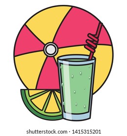 summer time cold juice and beachball vector illustration
