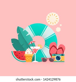 Summer time colorful banner design. Vector illustration.