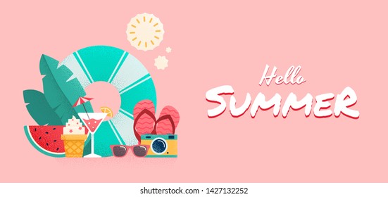 Summer time colorful banner design. Vector illustration.