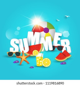 summer time. colorful beach and summer elements. vector illustration