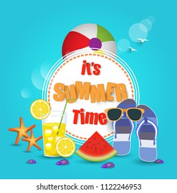 summer time. colorful beach and summer elements. vector illustration