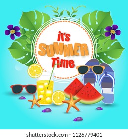 summer time. colorful beach and summer elements.