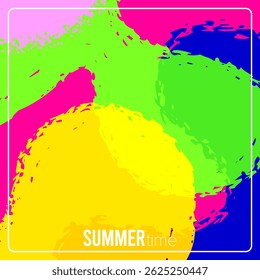 summer time. colorful brush strokes and textures with border design. Background template