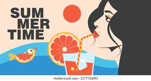 It's summer time. Colorful vector banner.