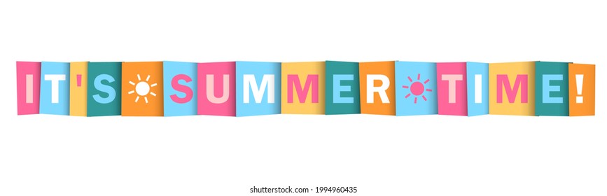 IT'S SUMMER TIME! colorful vector typography banner with sun symbols on white background