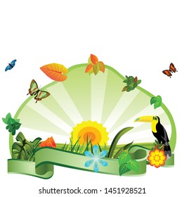 Summer time composition, birds and iscects, nature vector