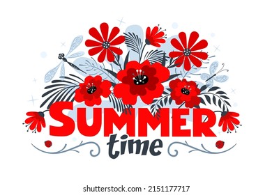 Tiempo de verano, composición con flores rojas.