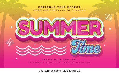 Summer Time Concept 3D editable text effect, suitable for promotion, product, headline, poster