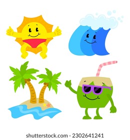 Summer time concept character icon set