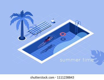 Summer time concept. Flat isometric vector illustration isolated on white background.

