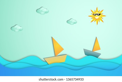 Summer time concept illustration in paper cut design style - vector illustration