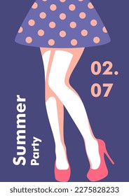 Hora de verano. Concepto de fiesta de verano. Un entorno perfecto para las vacaciones de temporada, fin de semana. Ilustración vectorial en estilo minimalista para afiches, arte de portada, volante, banner.
