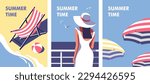 Summer time. Concept of summer party and travel. Perfect background on the theme of season vacation, weekend, beach. Vector illustration in minimalistic style for posters, cover art, flyer, banner.