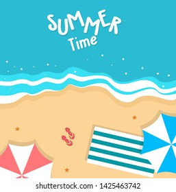 Summer Time concept vector illustration. Top view of beach. Template for poster, banner, card, flyer etc
