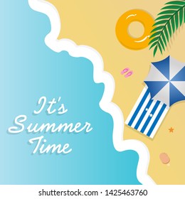 Summer Time concept vector illustration. Top view of beach. Template for poster, banner, card, flyer etc