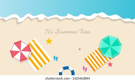 Summer Time concept vector illustration. Top view of beach. Template for poster, banner, card, flyer etc