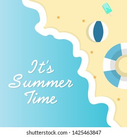 Summer Time concept vector illustration. Top view of beach. Template for poster, banner, card, flyer etc