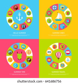 Summer Time Concepts. Vector Illustration of Sea Holiday Infographics Circle with Icons.