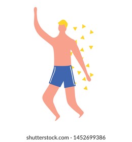 summer time with cool man in bath shorts and up arm vector illustration